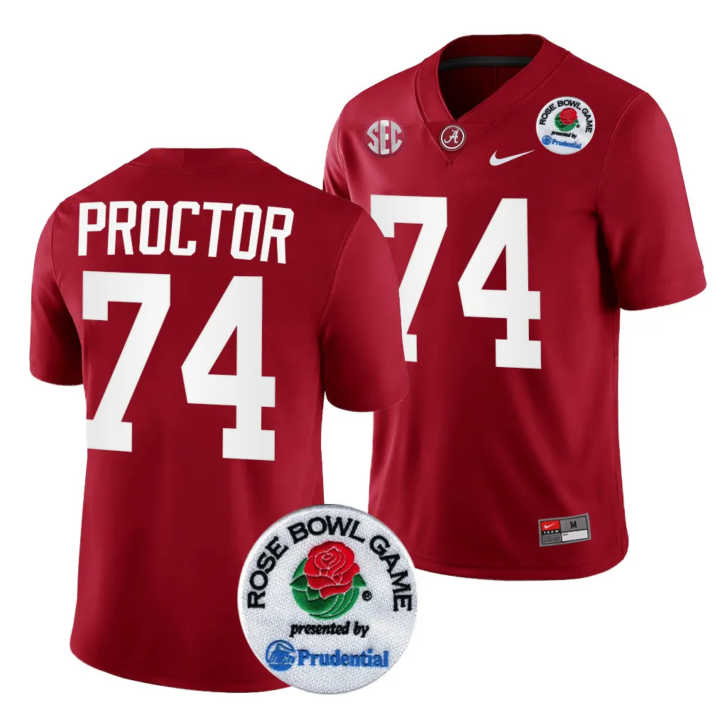 Men's Alabama Crimson Tide Kadyn Proctor #74 Crimson 2024 Rose Bowl Playoff NCAA College Football Jersey